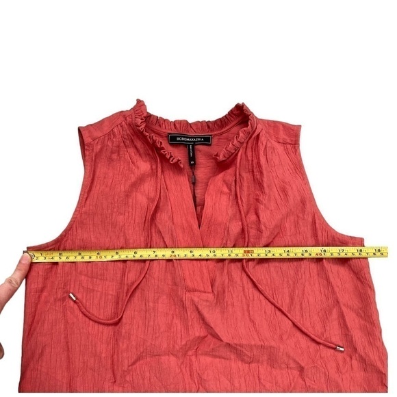 NWT BCBGMaxAzria pleated split neck high low pink crepe blouse - Picture 5 of 9